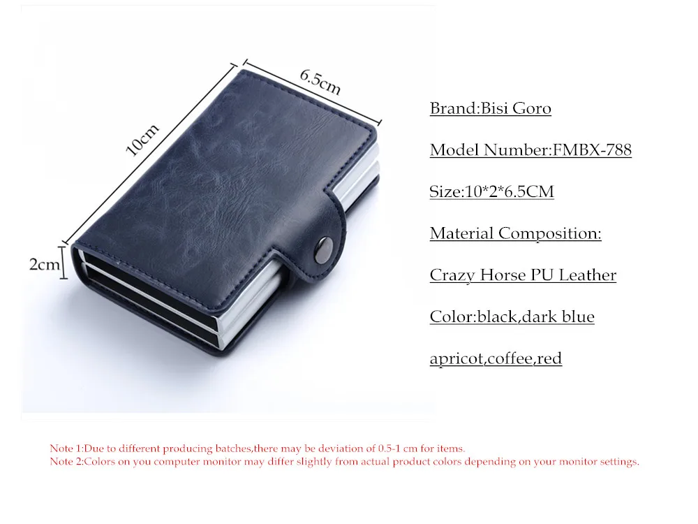 Bisi Goro Новинка RFID бизнес кредитный держатель для карт металлическая Блокировка двойная алюминиевая коробка Crazy Horse кожаный кошелек для путешествий