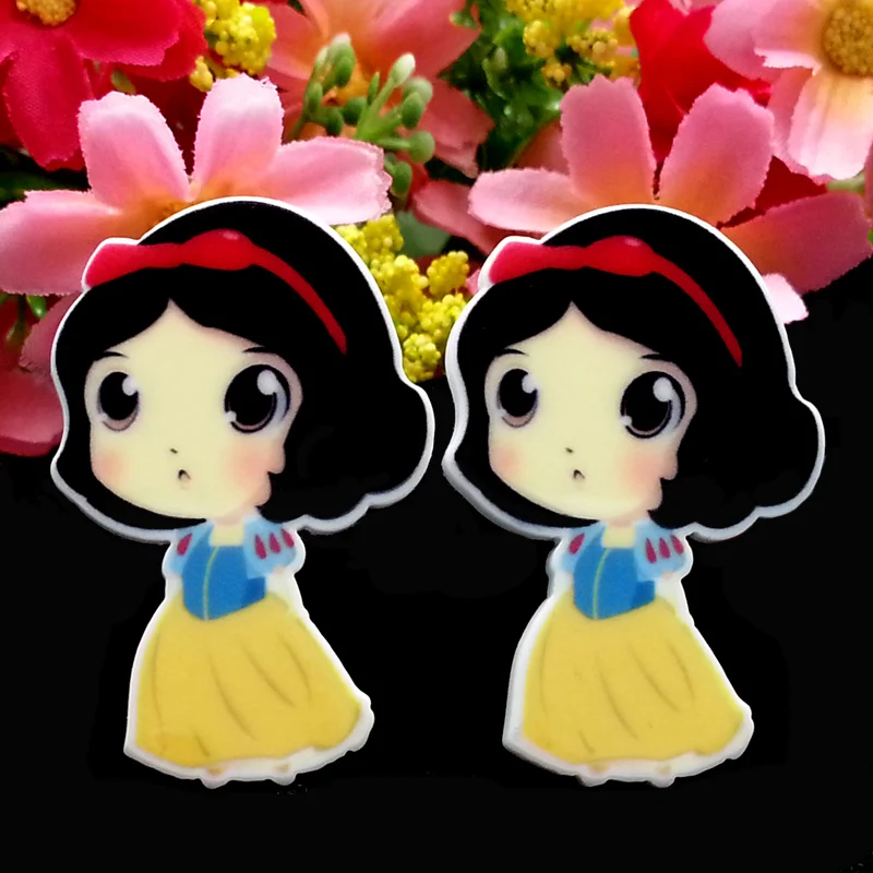 

40pcs/Lot 40x26mm Baby Princess Snowwhite Planar Resin Cabochons Flatback Flat Back Hair Bow Center Frame Card Making