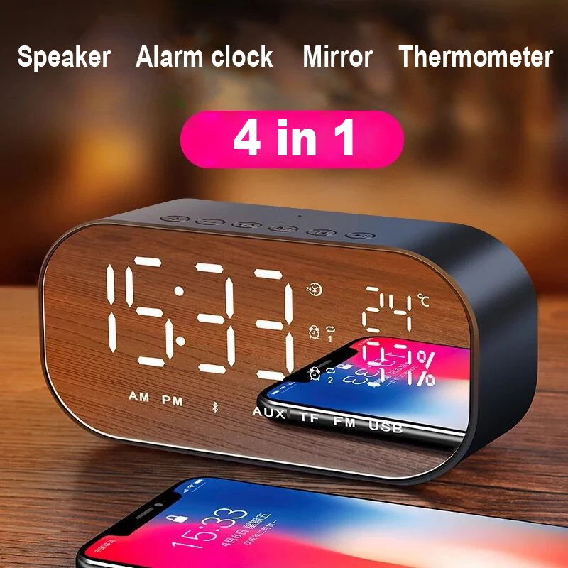 

Mini Wireless Portable Bluetooth Speaker LED Time Display Alarm Clock Subwoofer Music Sound Box Support TF Card U Disk AUX Play