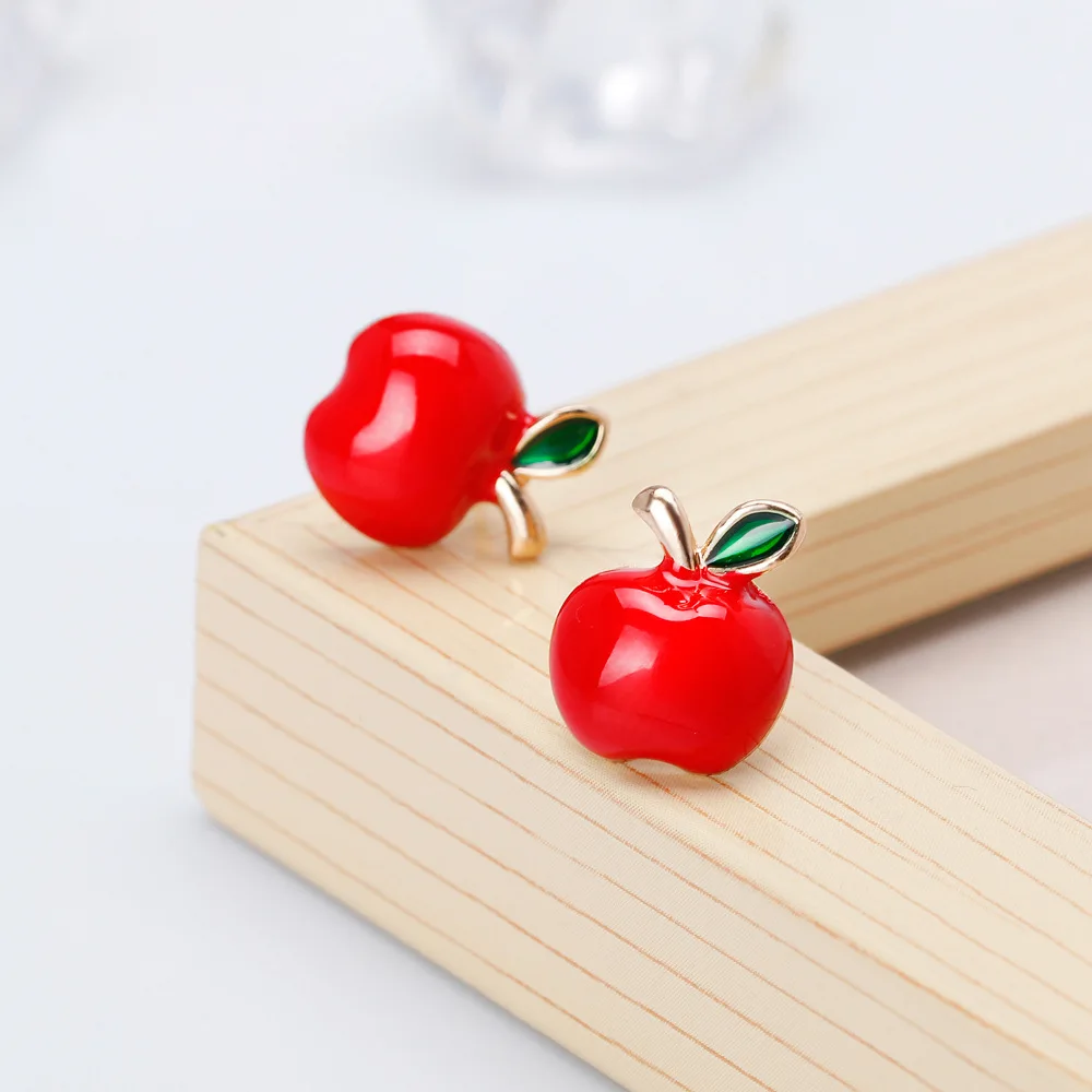 Romantic Cute Small Red Peach Heart Stud Earrings for Women Girls Kids Jewelry Lover Gift