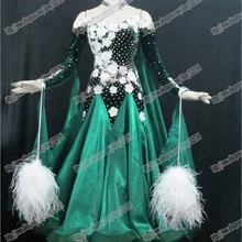 Перо современный Вальс Танго Костюмы для бальных танцев платье для танцев, гладкой Костюмы для бальных танцев платье, Стандартный Костюмы для бальных танцев платье Обувь для девочек b-0016