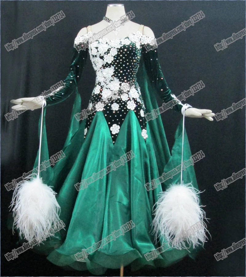

Feather Modern Waltz Tango Ballroom Dance Dress, Smooth Ballroom Dress,Standard Ballroom Dress Girls B-0016
