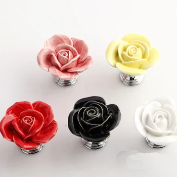 

Furniture Hardware Ceramic Flower Cabinet Pulls Drawer Knobs and Handle dresser cupboard furniture knobs with Zinc alloy Base