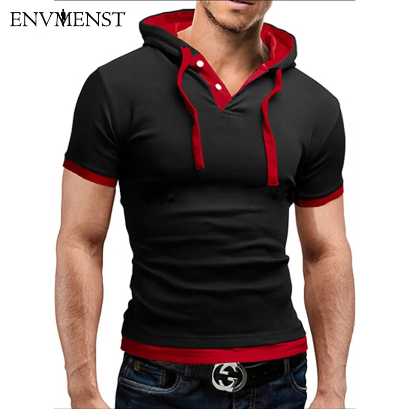 

2017 Summer Brand New Top Fashion Pure Color Hoody Man Casual T shirt,Short Sleeves Slim Fit Hip hop Men Dress Three Color