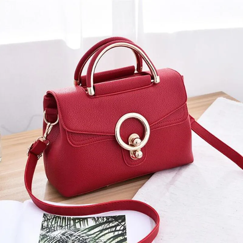 Women Messenger Bags Metal Short Handle Soft Leather Top Handle Small Flap Bags Crossbody Bag ...