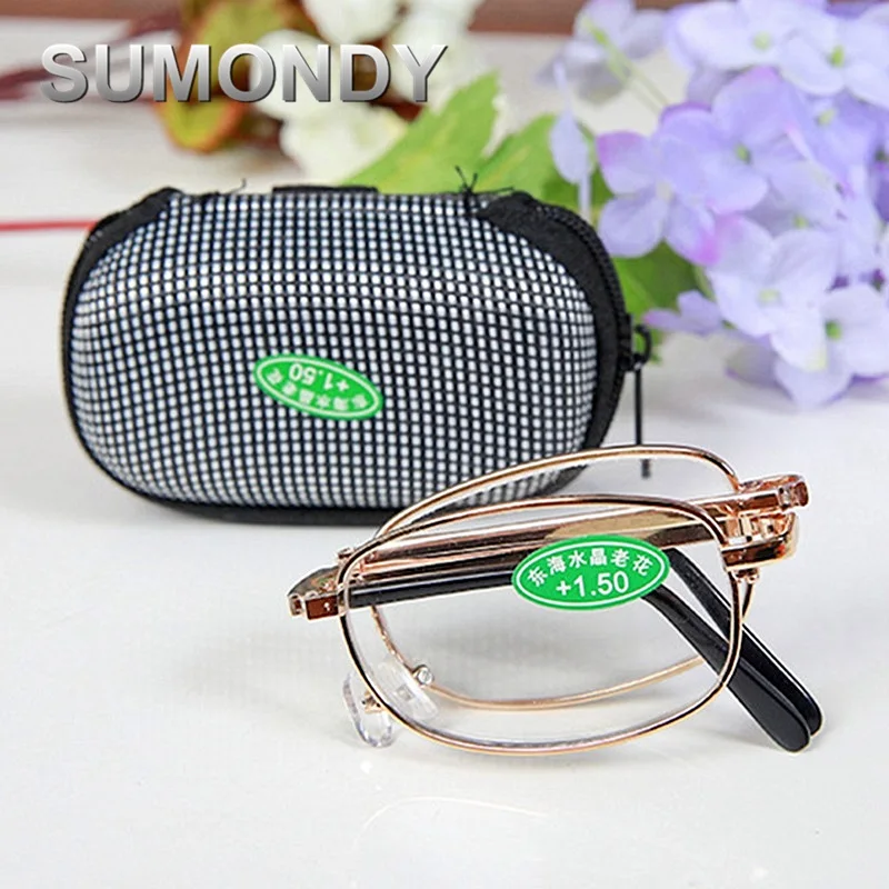 

SUMONDY Brand Portable Folding Reading Glasses Men Women Anti Fatigue Foldable Presbyopic Eyewear Alloy Frame Magnifier UR03