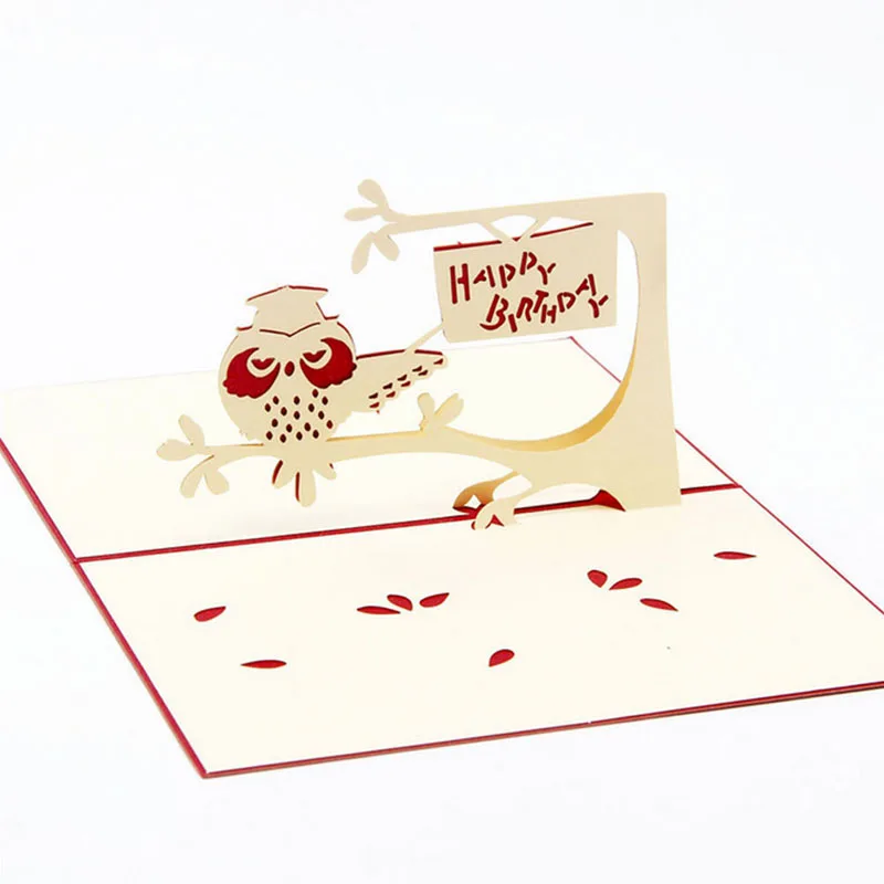 

3D Pop Up Card Owl Symbol Wisdom Happy Birthday Thank You Children Day Christmas