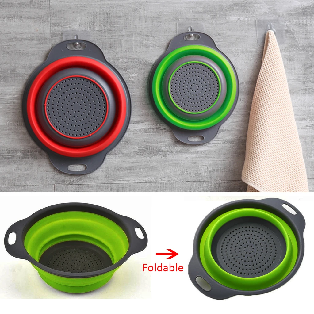 Foldable Strainer Creative Round Fruit Vegetable Washing Basket Space-Saving Storage Silicone Colander Strainer Kitchen Tools