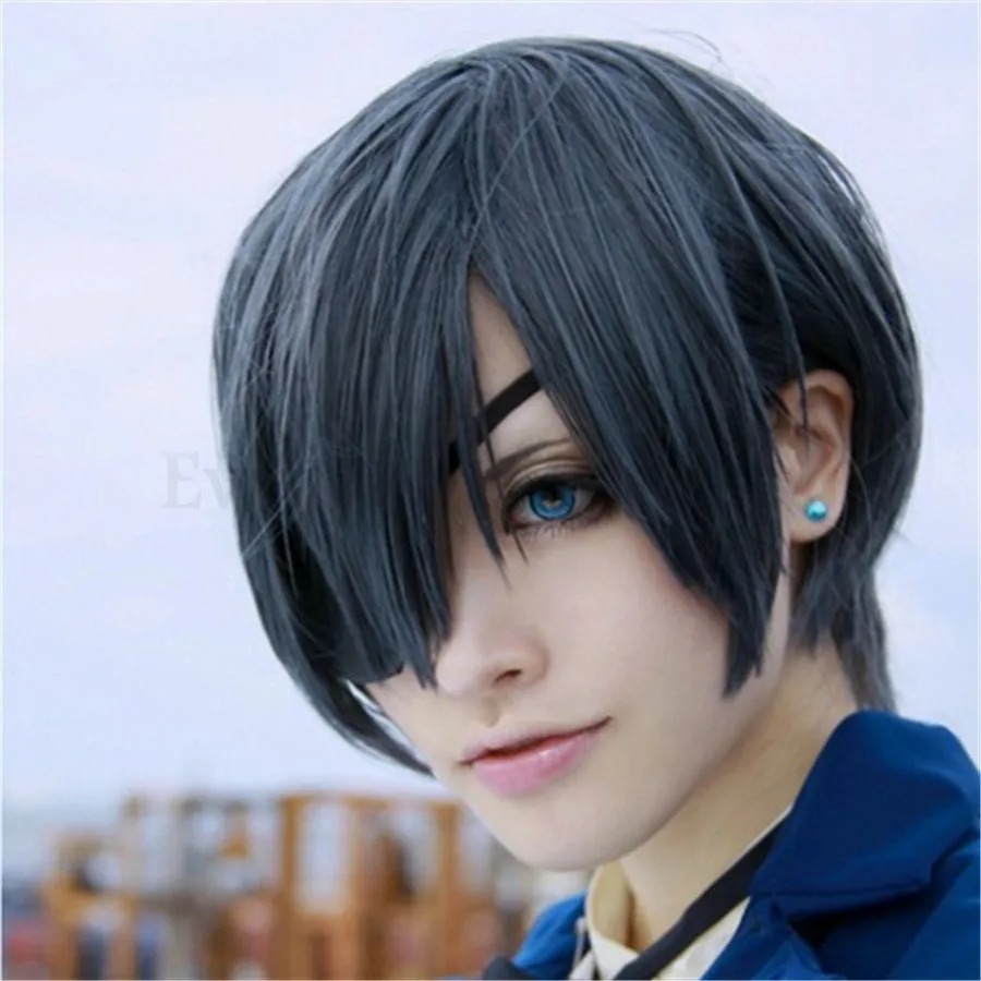 原宿コスプレウィッグ短い黒グレーブルーストレート合成かつら執事シエル ファントムハイヴ女性男性安いかつら黒人女性 Synthetic Wigs Wigs For Blacksstraight Synthetic Wig Aliexpress