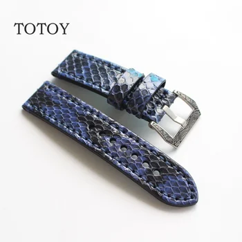 

TOTOY Hand Python Leather Watchbands 20MM 22MM 24MM 26MM Retro Blue Leather Watchbands , Suitable For PAM0441 Fast Delivery
