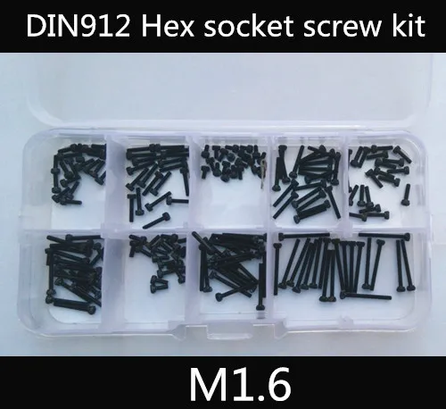

180PCS DIN912 M1.6 Hex socket head cap screw kit set  grad12.9 m1.6 x3/4/5/6/8/10/12/14/16.