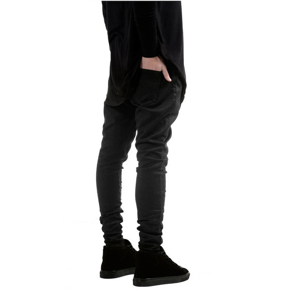 Джинсы мужские облегающие прямые джинсы Slim Fit однотонные байкерские