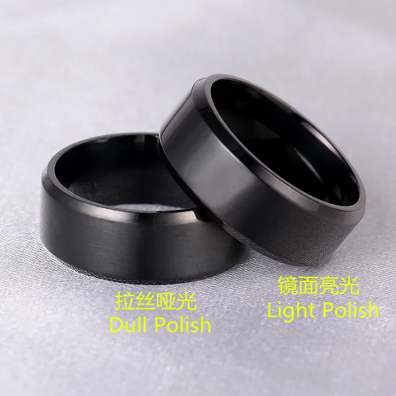 Titanium Steel Rings US Size 8mm Bright Polish Black Color Titanium Ring For Men