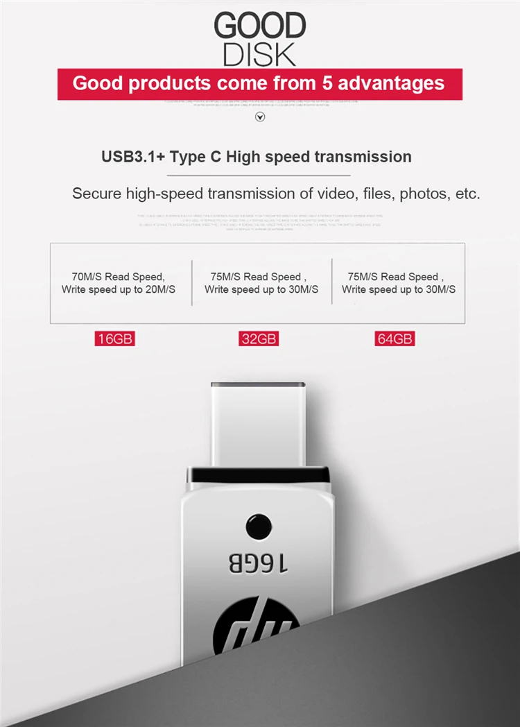 Топ hp USB3.1 X5000M металлический OTG type-C USB флэш-накопитель для смартфона/планшета/ПК 16 ГБ 32 ГБ 64 ГБ Флешка Mini U Stick диск на ключе