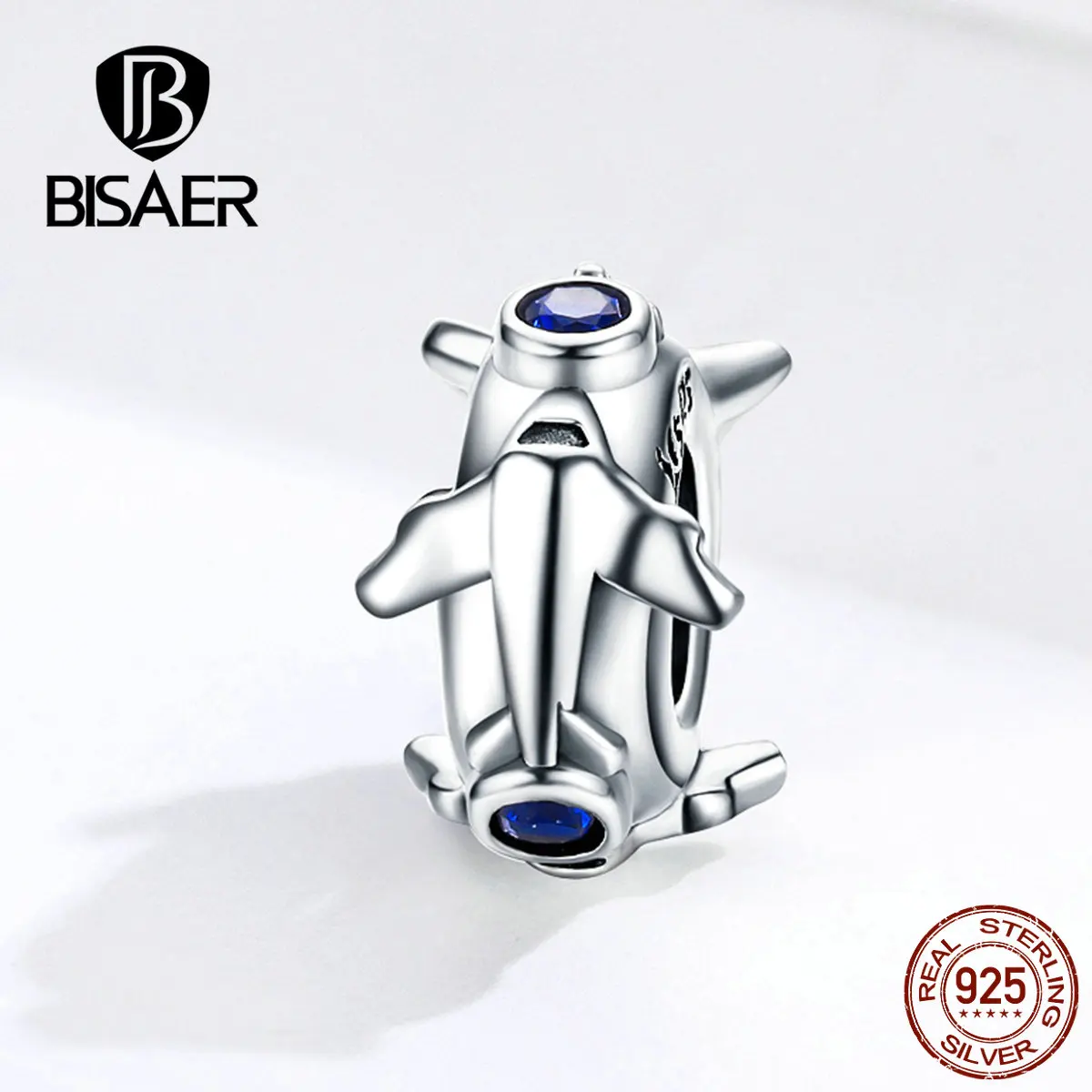 

BISAER Travel Charms 925 Sterling Silver Plane Shape Spacer Beads Stopper Clips Charms fit Women Bracelets DIY Jewelry ECC1235