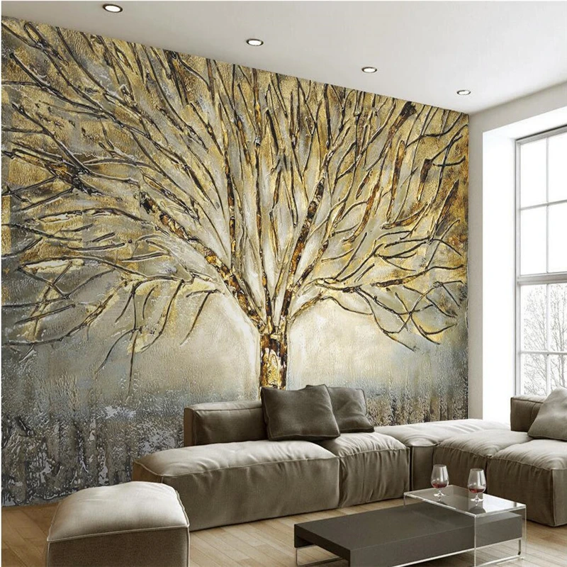 

beibehang Large wallpaper murals photo custom any size stylish tree modern american metal relief oil painting tv background