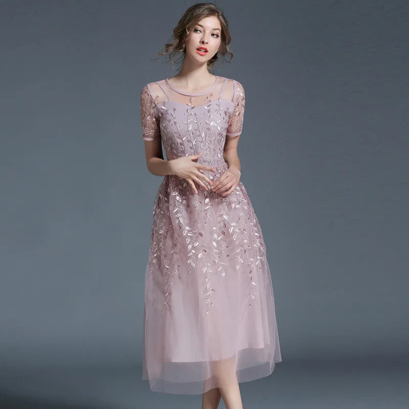 2017 женское элегантное Сетчатое летнее платье с коротким рукавом для вечерние