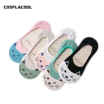 

[COSPLACOOL]Spring Summer Sweetly Candy Color Short Socks meias Japan Fashion Harajuku Cartoon Cat Pattern Funny Socks