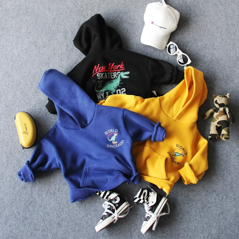 

only sweater 1pc new 2018 autumn winter thin fleece inside warm boys sweater with hood boys handsome sweater