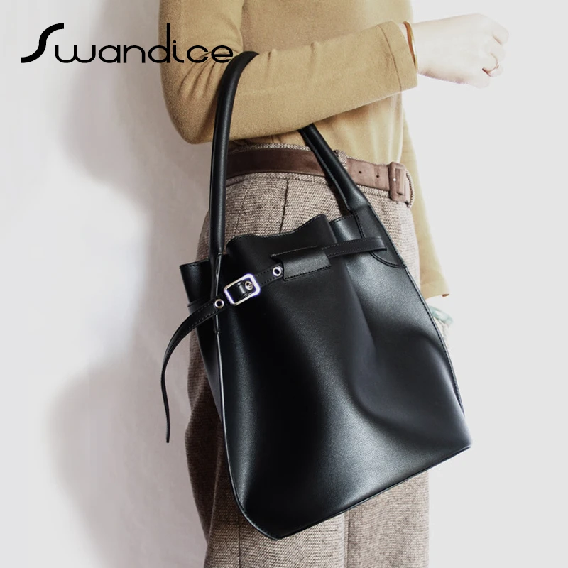 

High Quality Microfiber Leather Belt Bucket Rivet Shoulder Tote Bags 2019 Handbags Women Female Simple Stud Large Capacity Big