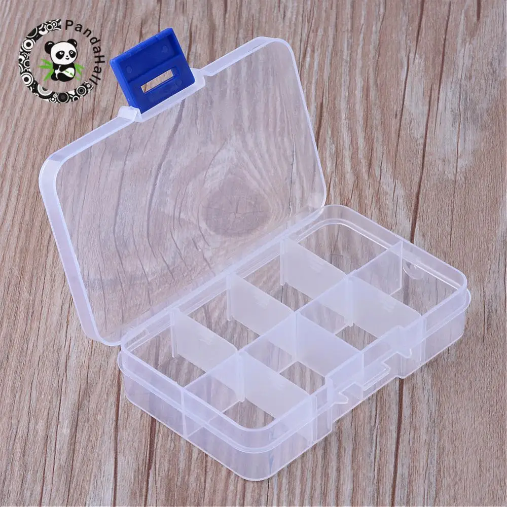 10pcs/lot 8 Compartments Plastic Bead Containers Rectangle Clear