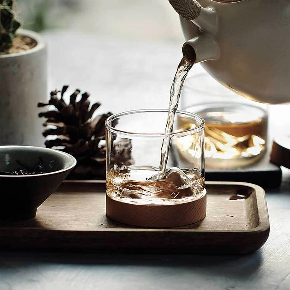 Новое поступление 5 унций горный бокал для вина с деревянным дном стакан для виски es японская Бытовая чайная чашка твердая деревянная основа