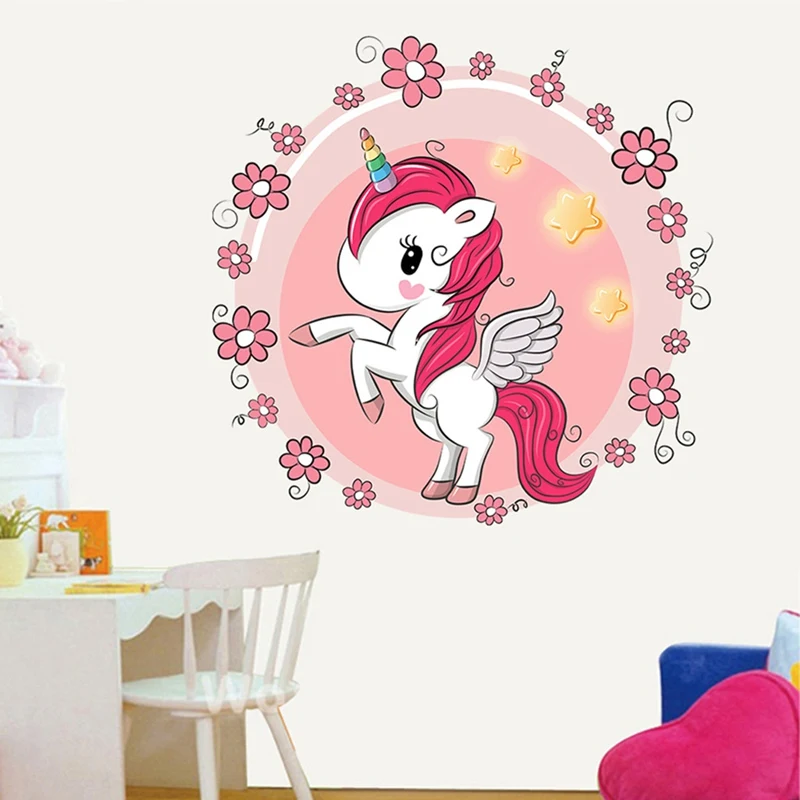 

Flower Wreath Unicorn Wall Stickers Girl Baby Room Decor Wallpaper Poster Window Glass Door Bedroom Decor
