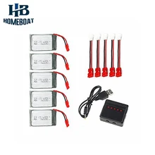 SYMA X5HC X5HW RC Quadcopter Parts 5 PCS 3.7V 500mah Lipo Battery with 5 in1 USB Charger Adapter cable Drone Spare Parts Set