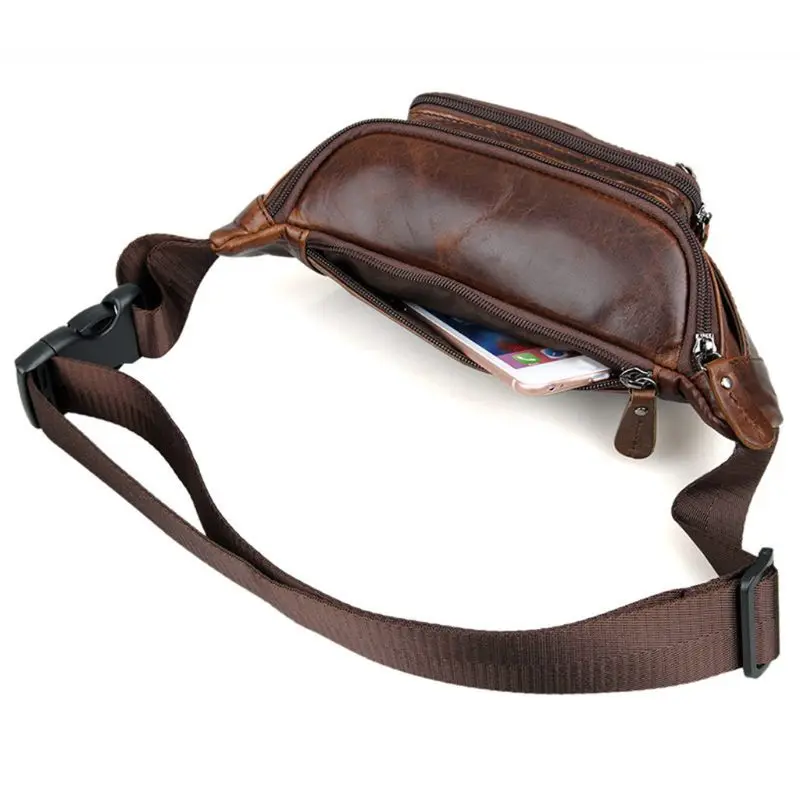 

Men Genuine Leather Phone Pouch Chest Bag Anti-thief Hip Belt Fanny Pack Waist Purse