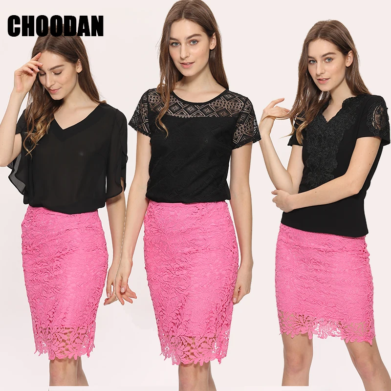 Женская кружевная юбка карандаш элегантная ажурная офисная с высокой талией в