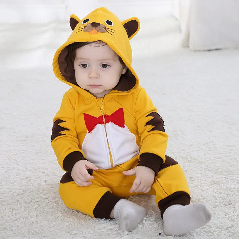 Yellow Tiger Character Baby Outerwear 100 Cotton Spring Baby Rompers