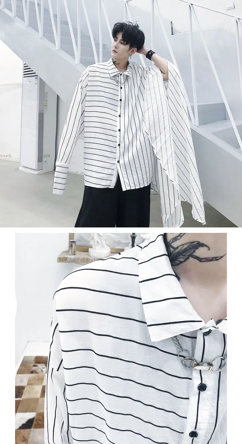 Мужской уличная хип хоп панк готический свободные ShirtM en Oversize Летучая мышь с длинным рукавом Большие Манжеты Повседневная Базовая рубашка шоу на сцене костюмы