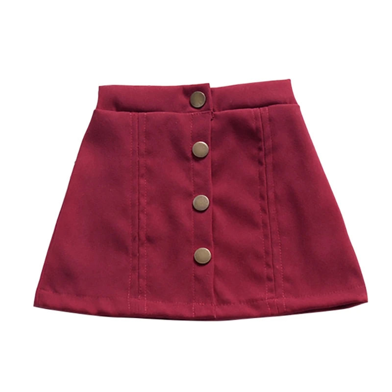 WINE RED Летняя одежда для маленьких девочек однотонная короткая юбка Уайлд Высокая талия с одним однобортная юбка A слово пуговица для юбки юбка, комплект одежды для детей - Цвет: WINE RED