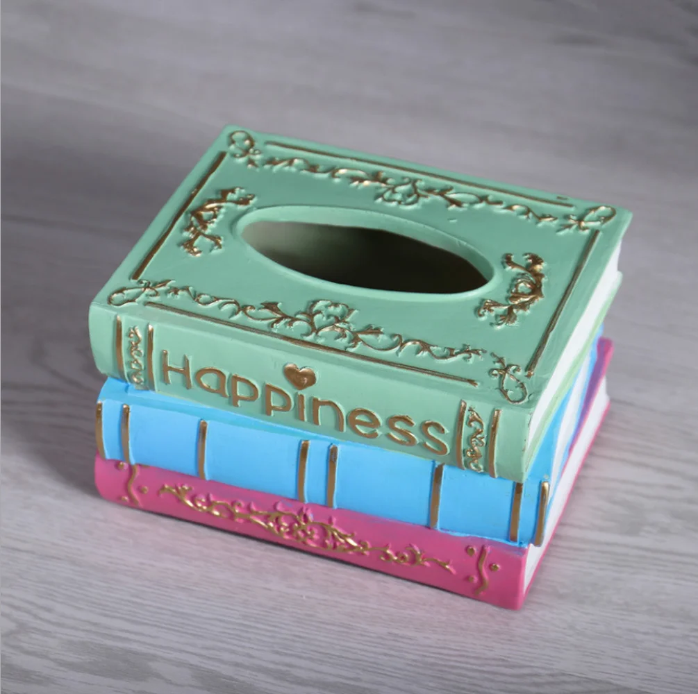 Retro Living Room Resin Tissue Box Home Study Bedroom Rectangular Creative Book Tissue Box Decoration Napkin Holder Box
