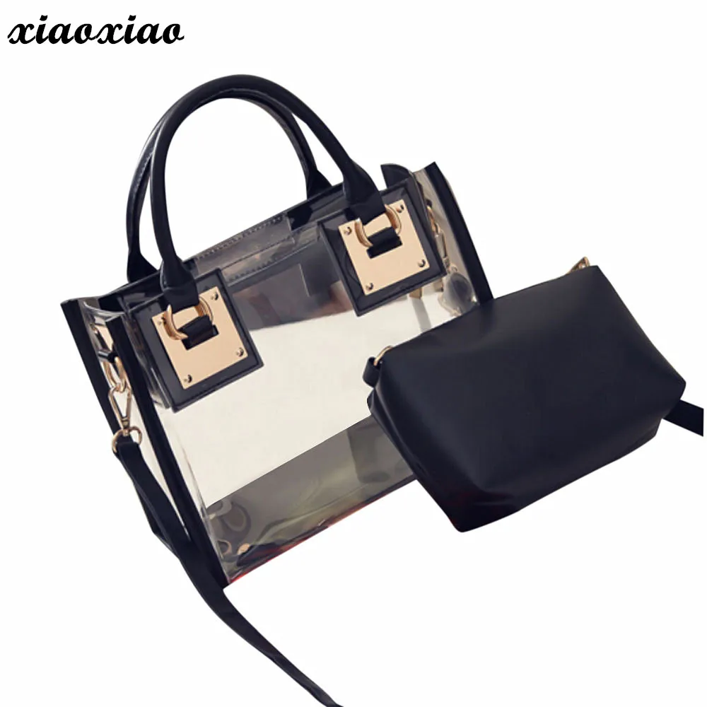 

2pcs 2018 New Fashion Women Clear Transparent Shoulder Bag Jelly Candy Summer Beach Handbag Woman Messenger Bags Bolsa Feminina