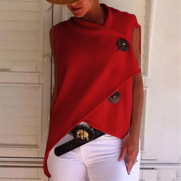 

Women's design with large buttons and irregular T-shirt tops free shipping