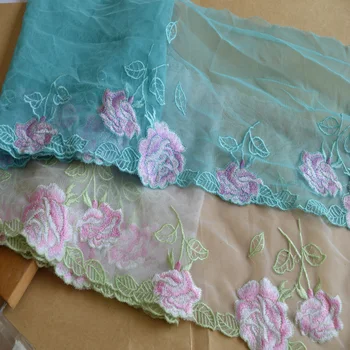 

17CM Width (2yards/lot)2kinds of Embroide blue and pink Hight quality lace fabrics embroidered lace trim041004