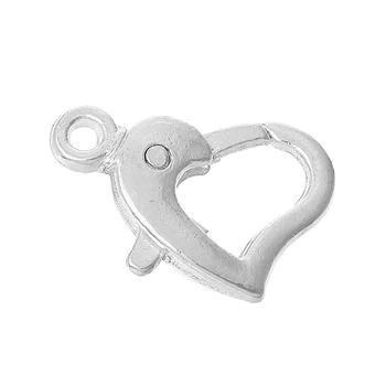 

DoreenBeads 2 PCs Silver color Heart Lobster Clasps 14x9mm Findings