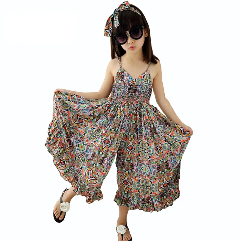 

Girls Dress Bohemia Children Beach Dress 2019 Summer New Casual Floral Sling Kids Dresses for Girls Clothing 4 6 8 10 12 14 Year
