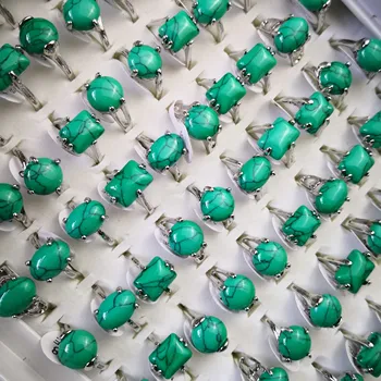 

15Pcs Women Fashion Green Stone Silver Plated Rings Whole Jewelry Bulk Lots LR073
