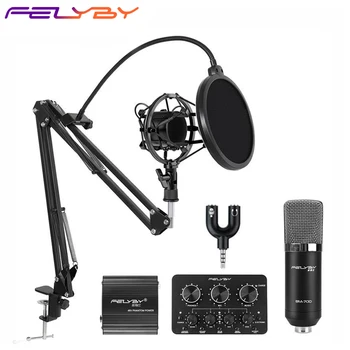

heat! Multi-function live sound card bm700 microphone with metal shock mount for computer and webcast condenser microphone