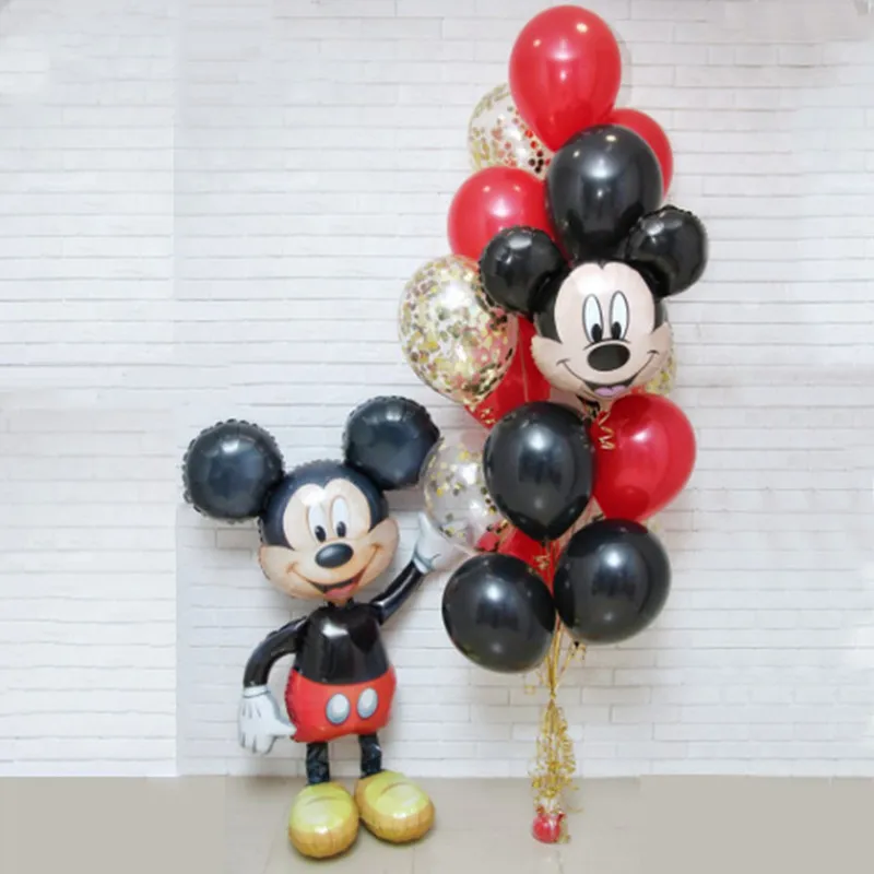 

16pcs Mickey Mouse Aluminum balloons Birthday Party decoration Red Black Latex Balloon Classic Toys Mickey Head Party Supplies