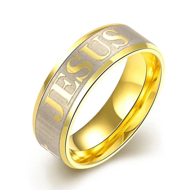 Religion Jesus Men Ring Gold Color Stainless Steel Rings for Men Jewelry Biker bague hommein