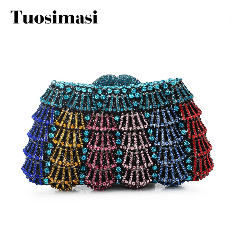 

colorful crystal purse with chain flower hard clutch evening bag clutch bag (88171A-DC)