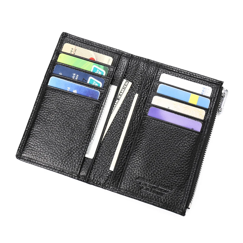 

Men Genuine Leather Wallet Slim Women ID Card Pack Bank ID Credit Bank Card Holder Purse Business Small Zipper Pocket Coin Purse