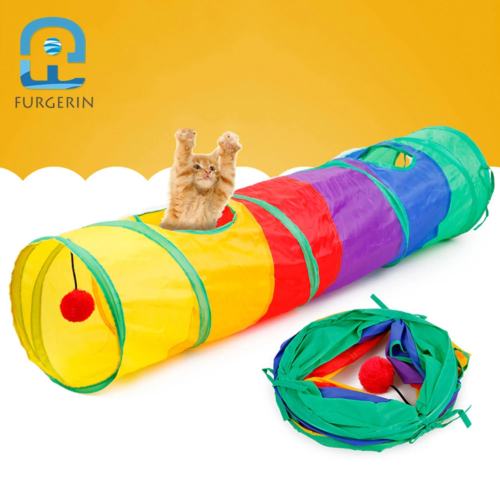 FURGERIN красочные игрушки для кошек Радужный набор для домашних животных складной спиральный туннель 4 отверстия игровые трубки шарики интерактивная игрушка для домашних животных котенок