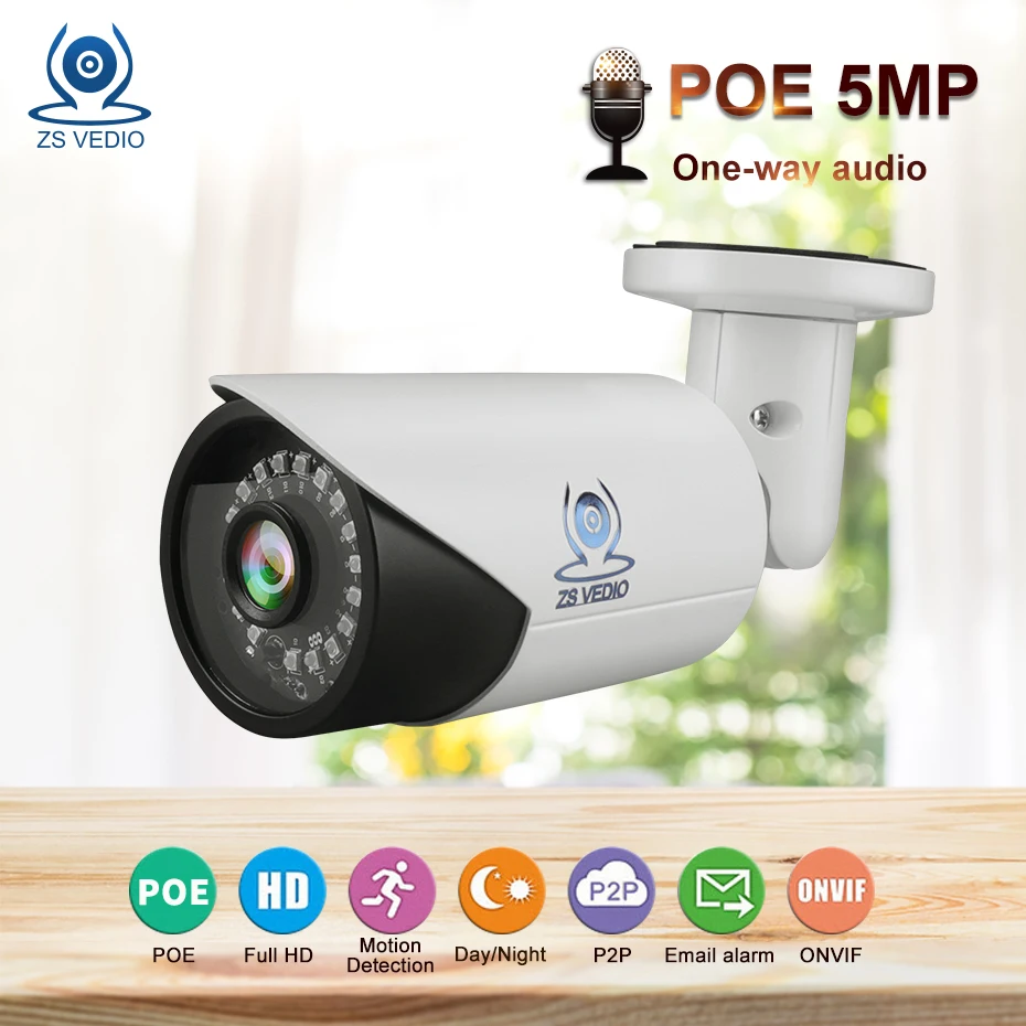 

ZSVEDIO Seetong H.265 Audio 5.0MP IP Camera POE Onvif P2P Metal Housing Outdoor Waterproof Night Vision Security Audio Camera