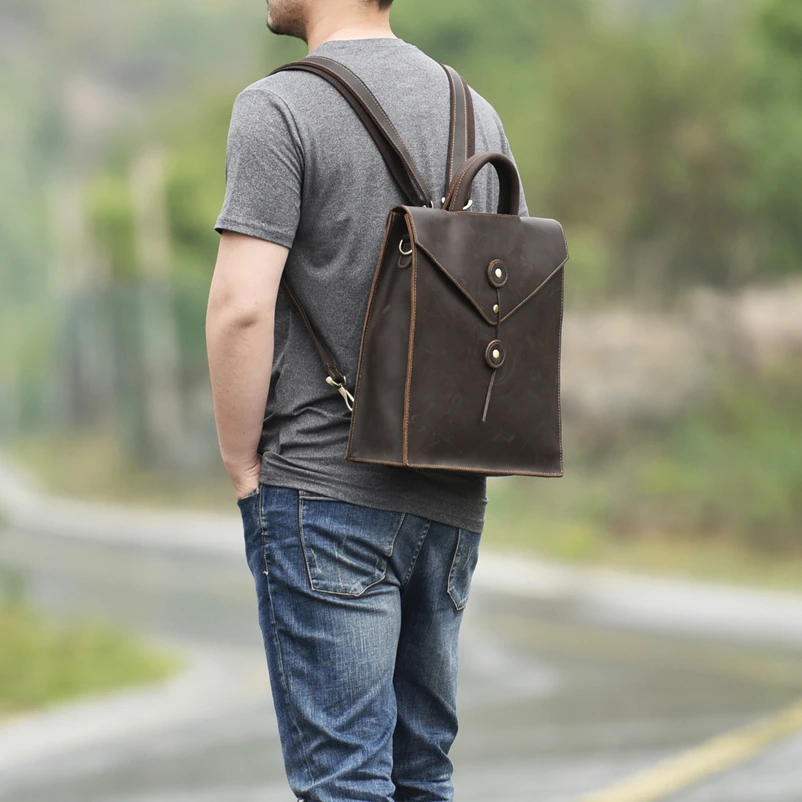 

Brand Original Genuine Leather Backpacks Crazy Horse Leather Shoulder Bag Vintage Handmade Multi Function Retro Cowhide Daypack
