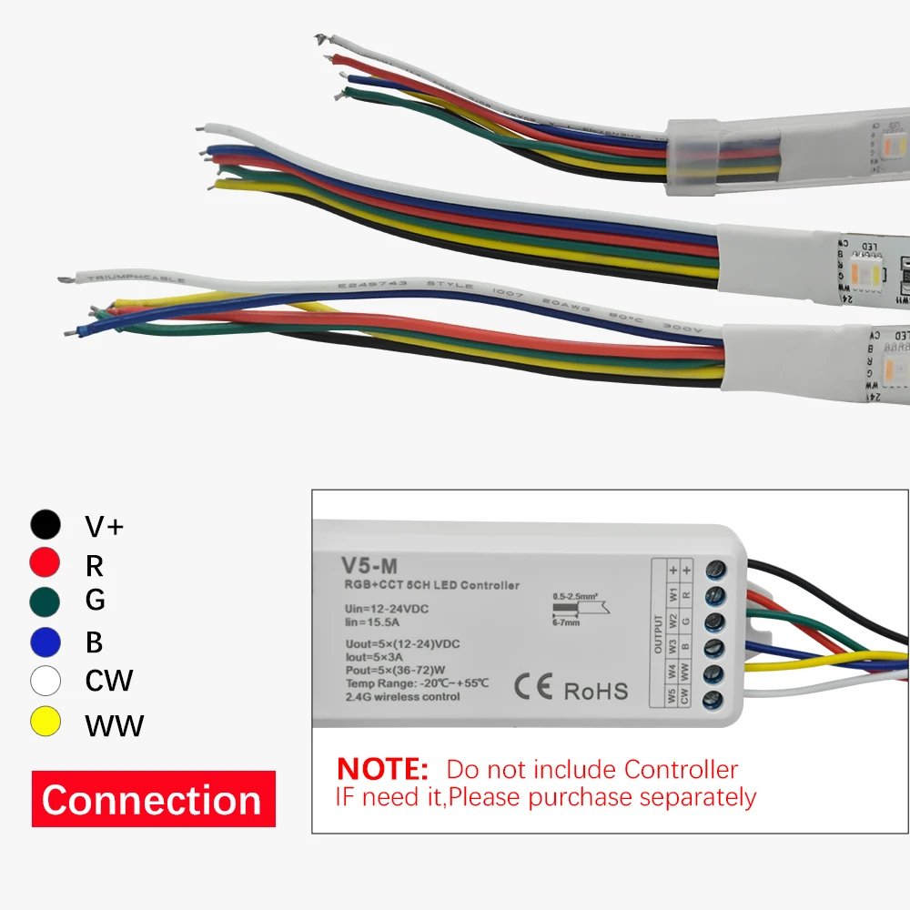 Светодиодная лента RGB + CCT 5050 60 светодиодов/метр 12 В 24 5 в 1 с чипами CW WW гибкая