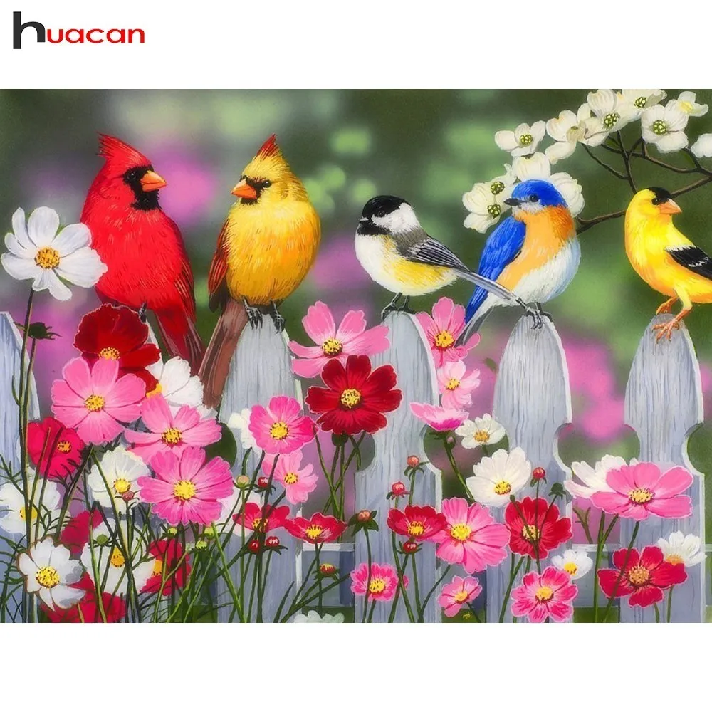 

HUACAN 5D Diamond Painting Flower Full Square Diamond Mosaic Birds Diamond Embroidery Cross Stitch Resin Drill Decoration Home
